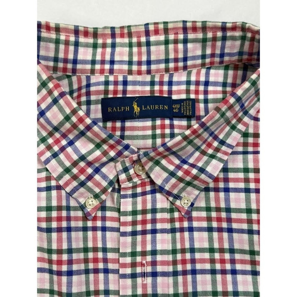 Polo Ralph Lauren Shirt Men's 4XB Large Button Up Multicolor Pastel Plaid Pony